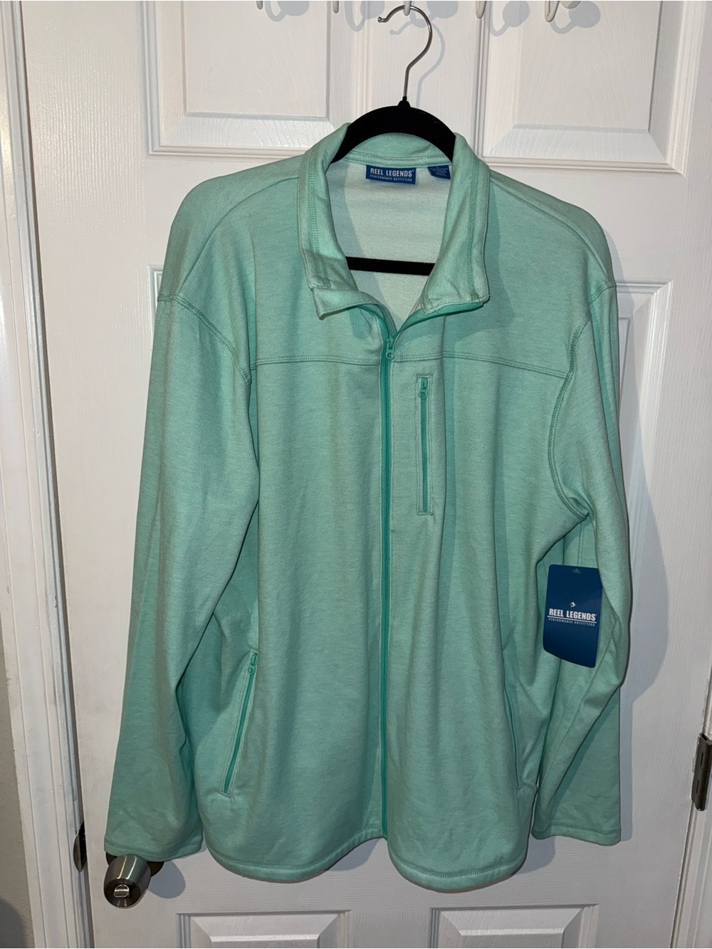 Reel Legends Men's Zip Sweat Jacket Size L Turquoise Long Sleeve Pockets NWT